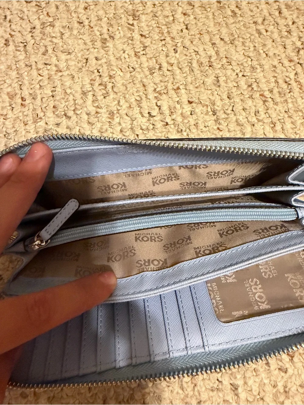 Michael Kors Powder Blue Pebbled Leather Wristlet Wallet